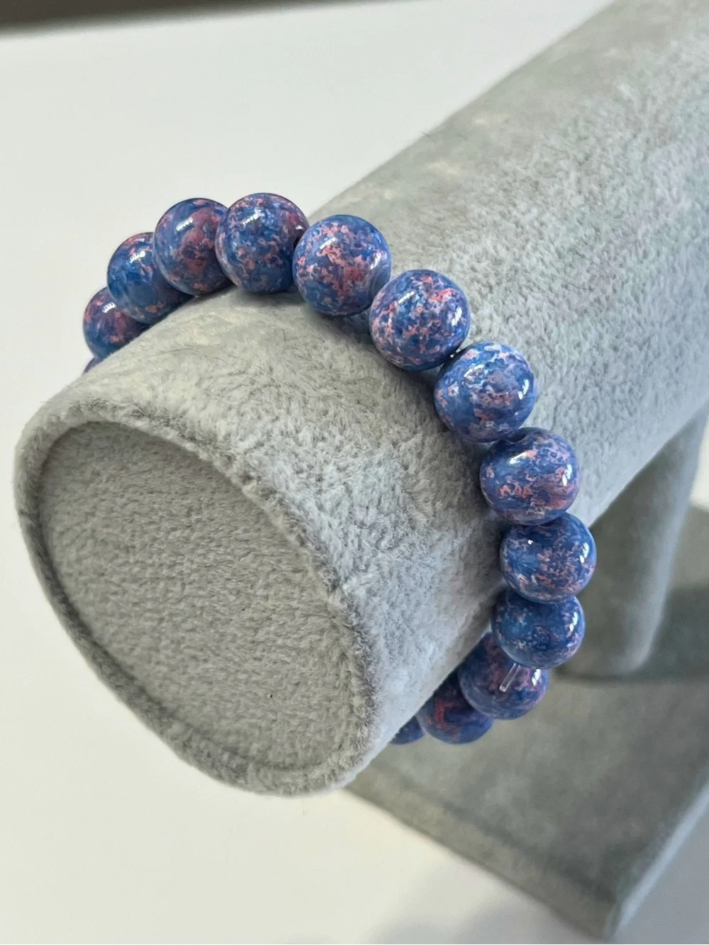 Blue & Pink Marbled 10mm Stretch Bracelet New